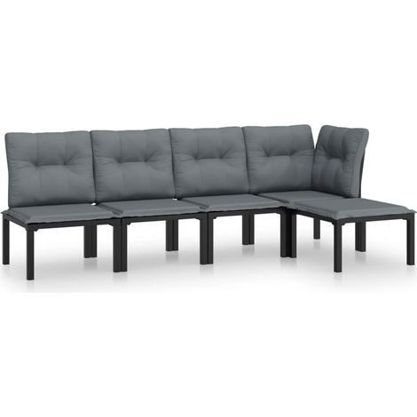 Maison Exclusive - 5-tlg. Garten-Lounge-Set Schwarz und Grau Poly