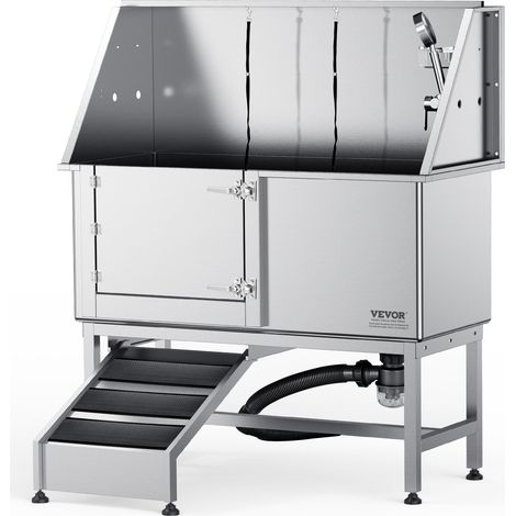 VEVOR 1.57M Pet Dog Bathing Station w/Ramp, Professional Stainless Steel Dog Grooming Tub w/ Soap Box, Faucet,Rich Accessory,Bathtub for Large,Medium,Small Pets, Washing Sink for Home(Left) (1/5)