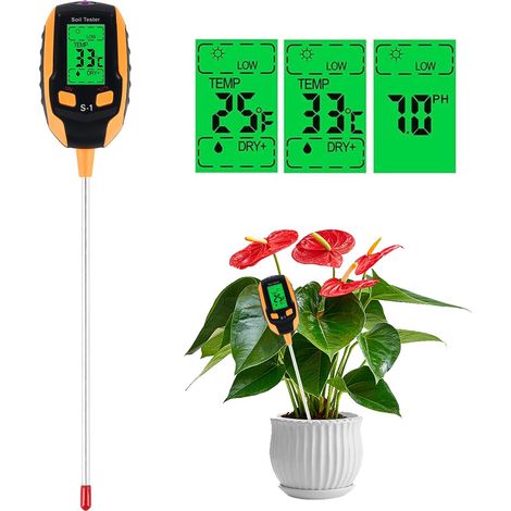 4-in-1-Bodentester, Feuchtigkeitstester, pH-Messgerät, digitales Bodentest-Set, pH-Bodentemperatur, Sonnenlicht, Säuretest für Garten, Bauernhof, Rasen, Zimmerpflanzen