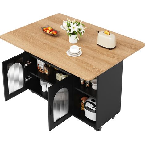 Isola cucina su ruote 120 x 30 x 79,5 cm MDF vetro nero effetto legno (1/5)