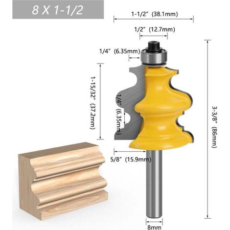 Lot de 5 Fraises à Défoncer pour Moulures Architecturales 8 mm, Mèche de Routeur pour le Travail du Bois (1/3)