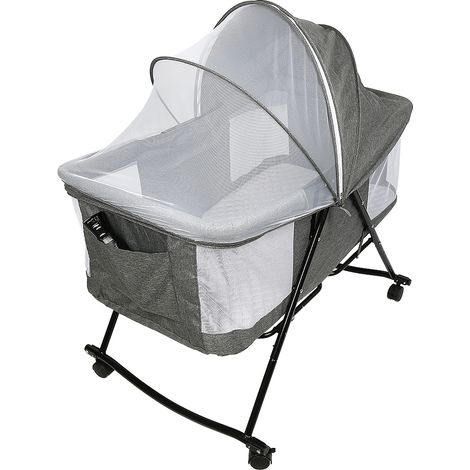 106*92*55cm Berceau Bébé Pliable Lit Bébé Portable de Voyage Avec Moustiquaire + Roue Universelle - Gris (1/5)