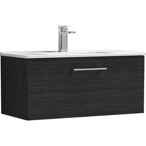 Nuie Arno Wall Hung 1-Drawer Vanity Unit with Basin-2 800mm Wide - Black Woodgrain (1/5)