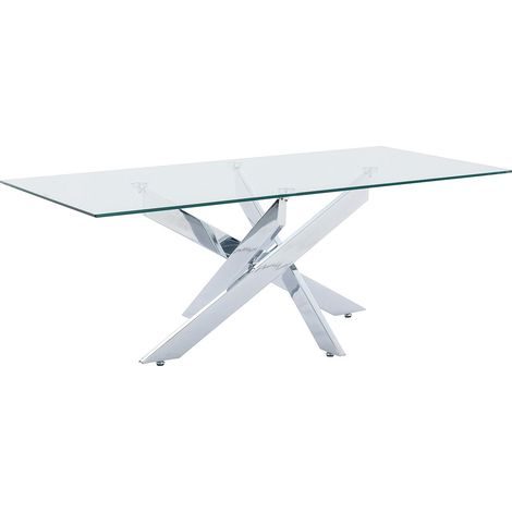 Vente-Unique – Table basse fixe en verre trempé 10mm – Métal chromé – Longueur 120 cm, Hauteur 45 cm, Profondeur 60 cm – Charge maximale 60 kg