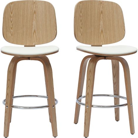 Set de 2 taburetes de cocina giratorios de diseño blanco y madera clara 66 cm BECK