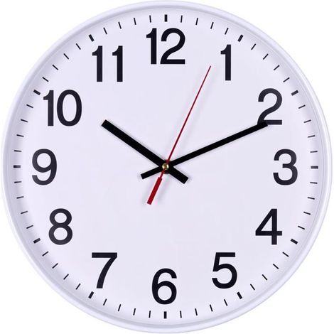 Ecleanfy - Horloge murale à quartz silencieuse en plastique, 30 cm, chiffres arabes, idéale pour l'école, le bureau, le salon et la cuisine.