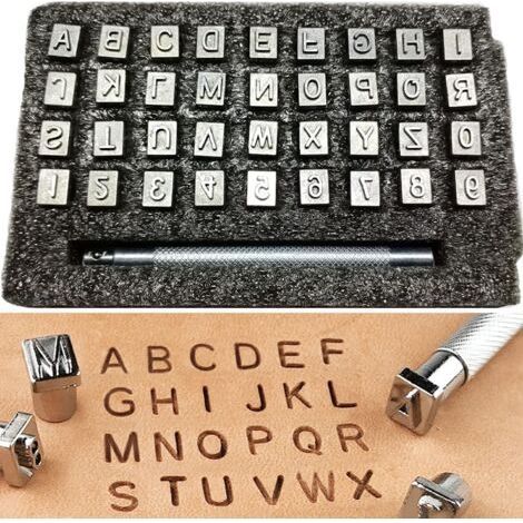 Leather Stamping Kit 37 Pieces Silver Steel Metal Punches (26 Letters + 10 Numbers) with Ergonomic Handle Professional Tools for Leather Goods and DIY Crafts (1/5)