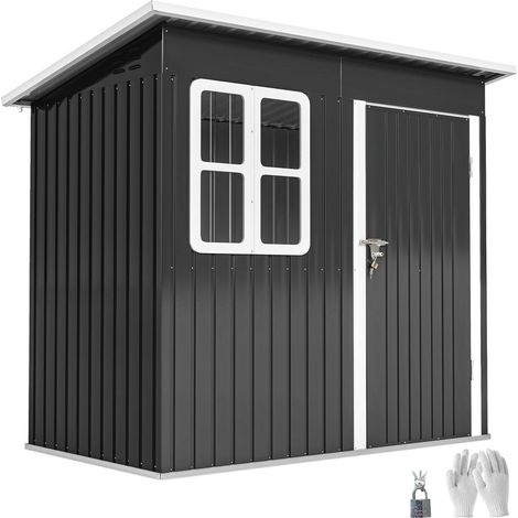 Pour outils et matériel extérieur : Cabane de jardin acier galvanisé 2,2x1,3m avec fenêtre, aérations et serrure, gris (1/5)