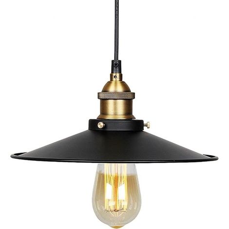 Suspension E27, design simple, style industriel vintage, abat-jour Edison, lampe suspendue noire pour bar, restaurant ou loft (Ø 26 cm)