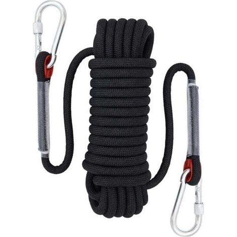 Corde escalade Corde d'escalade, diamètre 12 mm, Accessoires de randonnée, Corde de sécurité haute résistance (30 m noir) (1/4)