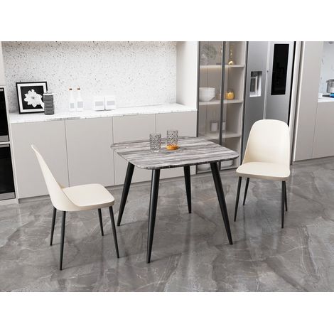 Aspen Tapered Legs Square Dining Table and 2 Duo Plastic Seat Chairs with Metal Legs - Grey Oak/Calico/Black - Flat Packed