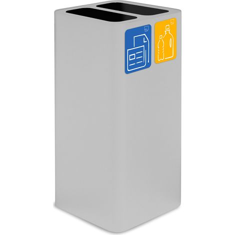 Pattumiera Per Raccolta Rifiuti 38x38xh80 cm In Acciaio Verniciato Cover a 2 Scomparti Bianco (1/2)