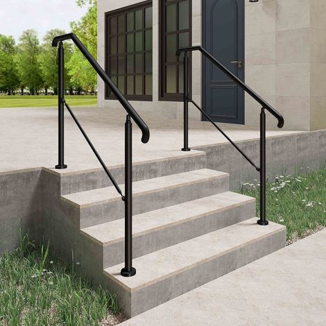 Garde-corps d'entrée à Angle Réglable, 108 cm, Pour 2 à 3 Marches, Inox Noir