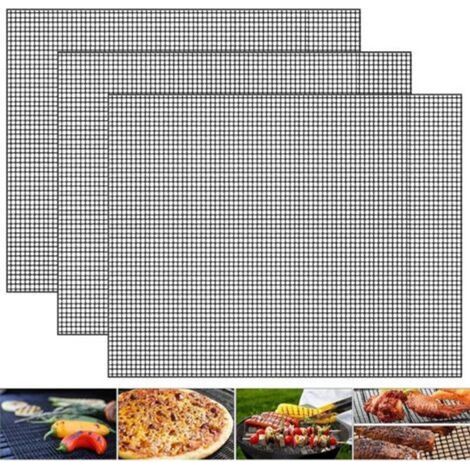 Grille Barbecue 3 Pièces Tapis de Gril Antiadhésif Noir Barbecue Maille de Grillage Réutilisable Résistant à la Chaleur Accessoires de Cuisson pour Légumes Cuisson Fruits de Mer (1/5)