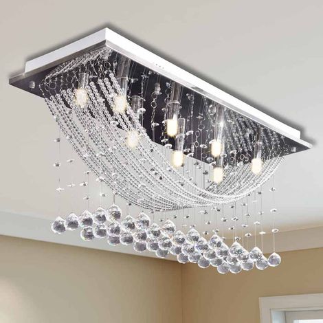 Plafonnier avec perles en verre cristal Étincelant Blanc 8 x G9 29 cm (1/5)