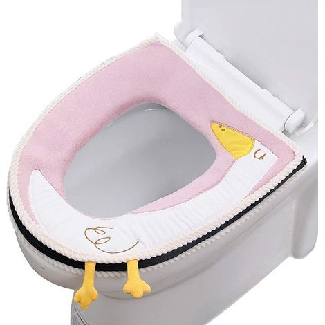 Housse de Siège de Toilette, Coussin de Siège de Toilette Siège de Toilette en Tissu Chaud Protection Warmer Antibactérien Lavable Chiffon pour Abattant WC Coussinets avec Poignée, Universelle