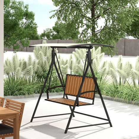 Balançoire Hollywood auvent solaire réglable jardin 2 places 142x112x162cm, noire