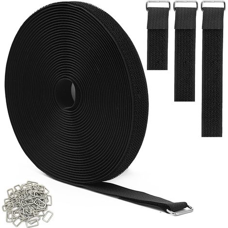[NIE BENUTZT]10 m Band mit 50 Metallschnallen, 2,5 cm dicke Bänder, starkes Band, freie Schnittlänge, Outdoorband, wiederverschließbar, schwarz