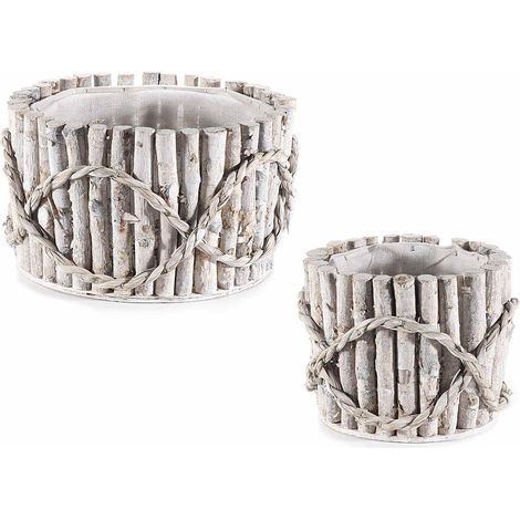 Cestini a tronchetti in legno con stoffa interna in set da due pezzi, set da 2 pezzi, Grande: Ø 22,5 cm x 13 H