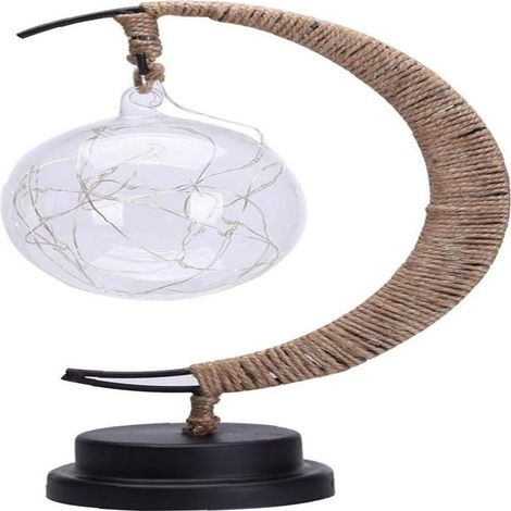 Lampe de table LED créative — Boule en verre bleu, pendentifs en corde de chanvre, veilleuse USB, pour le bureau et la maison (1/5)