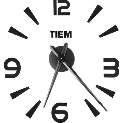 Horloge murale autocollante sans cadre, surface miroir, pour salon, chambre ou bureau, décoration à faire soi-même, noir (1/5)