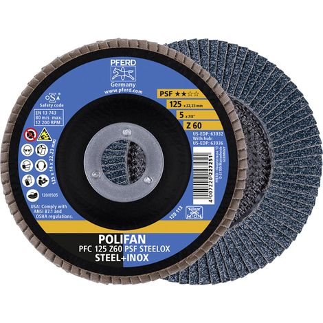 PFERD TOOLS POLIFAN Fächerscheibe PFC 125x22,23 mm konisch Z60 Uni.-Linie PSF STEELOX Stahl/Edelstahl 5 Stk