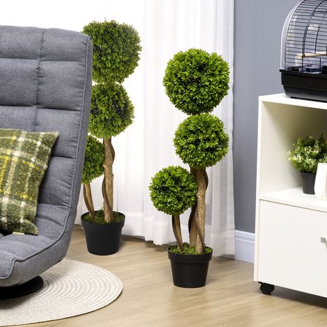 "90cm Artificial Boxwood Tree with Three Ball Design, Perfect for Indoor and Outdoor Home Office Decor, Easy Maintenance"