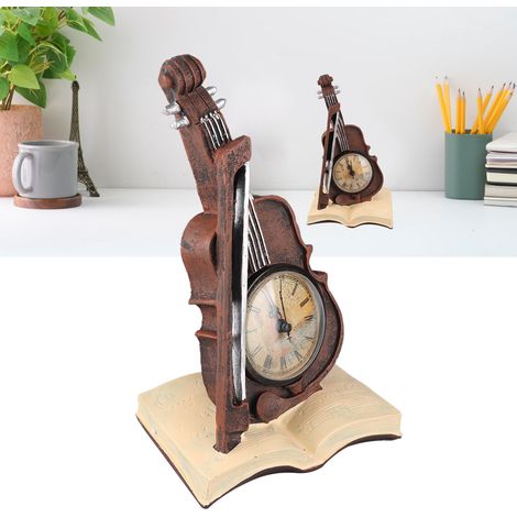 Reloj de resina vintage con forma de violín y libro de música, modelo decorativo de violín, colgante de escritorio de diseño retro, regalo para profesores o estudiantes de música (15x11x24,5 cm). (1/5)