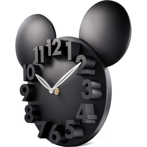 Horloge Murale Enfant Mouse Noire Chiffres 3D Pendule Murale Quartz pour Chambre Ecole Maternelle 32x28cm (1/5)