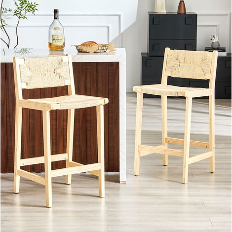 Tabouret de bar lot de 2 44x42x89 cm en bois naturel, gain de place pour cuisine FloraGrace (1/5)
