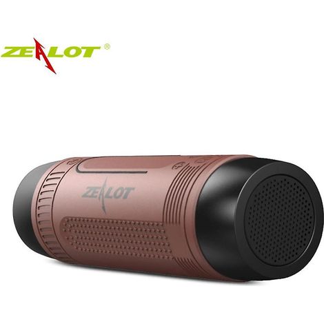 ZEALOT S1 Brauner tragbarer Bluetooth-Lautsprecher, kabelloser Fahrradlautsprecher mit FM-Radio, wasserdicht, für den Außenbereich, mit Boom