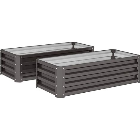 Carré potager surélevé en acier, lot de 2, fond ouvert, pour balcon et jardin, 110 x 50 x 30 cm, gris foncé, montage facile, cultures profondes – CHICFURN (1/5)