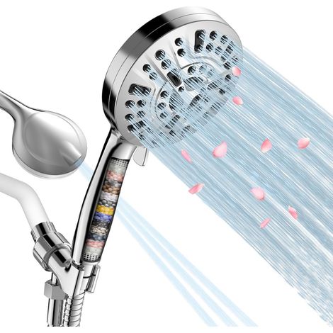 Pommeau de douche filtrant, pommeau de douche à main à 15 niveaux d'eau dure, élimine le chlore et les substances (1/4)