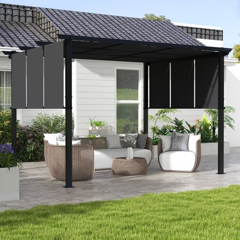Toldo/parasol. Pérgola, resistente a la intemperie, incluye herrajes de montaje, 3 x 3,5 m, gris oscuro.