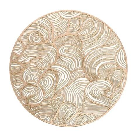 Lot de 6 sets de table ronds dorés, napperons creux, napperons en PVC doré, napperons antidérapants résistants à la chaleur pour mariage, napperons lavables,38cm (1/4)