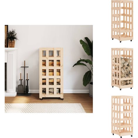 Porte-bûches avec roulettes 40x49x110 cm bois massif de pin - Porte-bûches - Stockage Bois - Abri À Bûches - Rangement Cheminée - Meuble Bois (1/5)