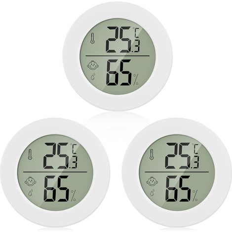 Thermomètre intérieur hygromètre 3 pièces, thermomètre digital LCD mini indicateur température humidité portable pour bureau cuisine couveuse (1/5)