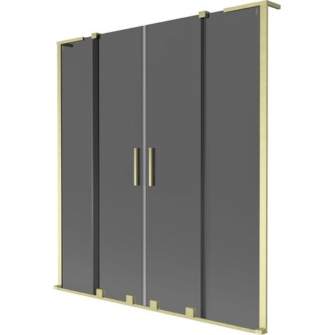 Mexen Velar L Duo mampara de bañera de 2 hojas correderas 150 x 150 cm, grafito, oro cepillado - 896-150-003-42-55 (1/2)