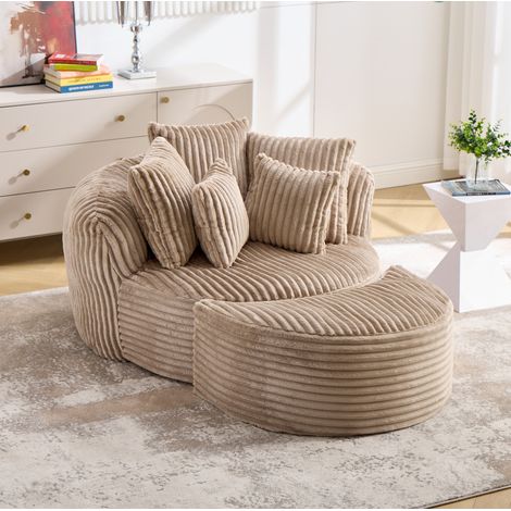Fauteuil relax 168x123x63 cm en tissu camel, avec repose-pieds, gain de place pour salon FloraGrace (1/5)
