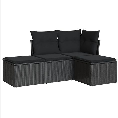 Maison Exclusive - Set Divani da Giardino 4 pz con Cuscini Nero in Polyrattan (1/3)