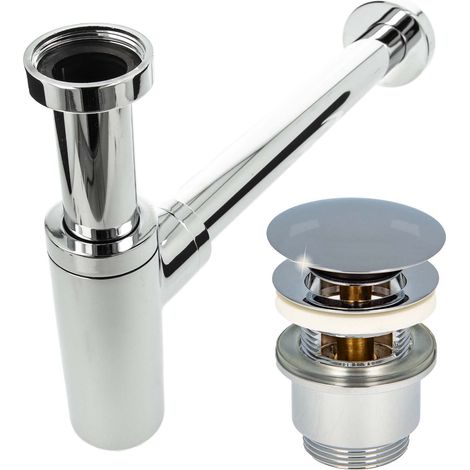 tecuro Siphon mit Pop Up Ablaufventil verchromt - Universal Set für Waschtisch / Waschbecken (1/5)