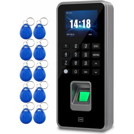 VURAHOME - Contrôle d'accès des empreintes digitales Clavier RFID Système de contrôle d'accès biométrique USB Machine d'assistance électronique + 10 porte-clés, Gris (1/5)