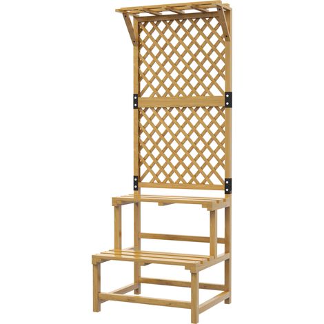 Planteur en bois à 2 niveaux avec support treillis, 60 x 50 x 166 cm, jaune (1/5)