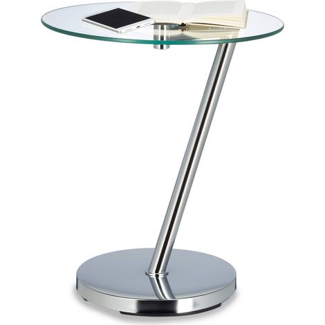 Table d’appoint Ronde Verre Clair Table café Console Table Basse HxlxP: 52 x 45 x 45 cm, argenté (1/5)