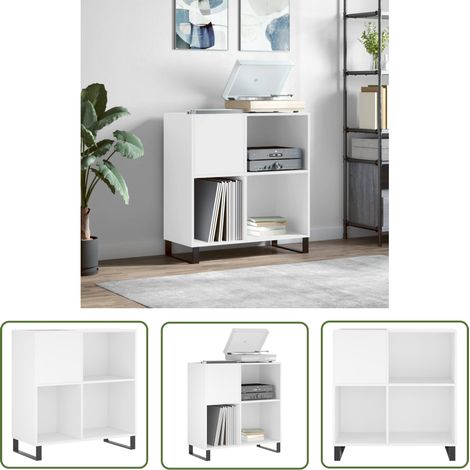 The Living Store Armoire à disques blanc 84,5x38x89 cm bois d'ingénierie - Meuble À Disques - Armoire À Disques - Rangement Vinyle - Étagère Disque - Support Tourn Disq Ue (1/5)