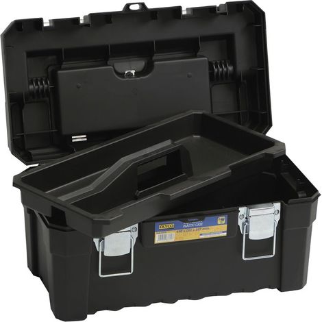 Caja de plástico reforzada con asa de aluminio y bandeja interior 490x282x262 mm ALYCO