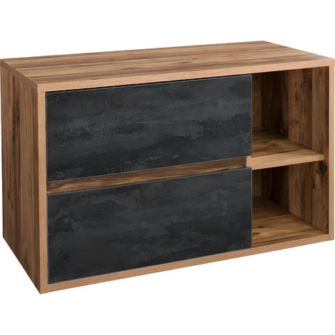 Mobile sotto lavabo sospeso colore naturale e antracite - 100 cm - TIKITIKI (1/3)