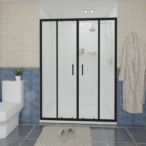 NRG Sliding Shower Door Enclosure Walk In Glass Screen Panel Matte Black Framed 1500 x 1900mm (1/5)