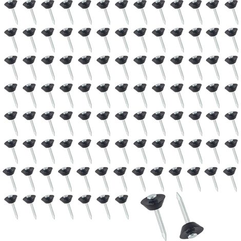 Clous Fondation pour Membrane, 100 pièces Clous Protection Soubassement, Fixation Robuste pour Film Géotextile et Membrane de Fondation, 3x30 mm, Compatibles membrane drainante, géotextile (1/5)