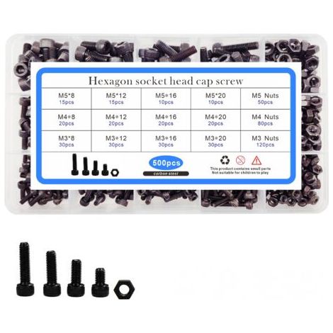 500pcs set boîte vis noir tête cylindrique écrou à vis hexagonale intérieure, vis hexagonale intérieure à tête de tasse (1/5)